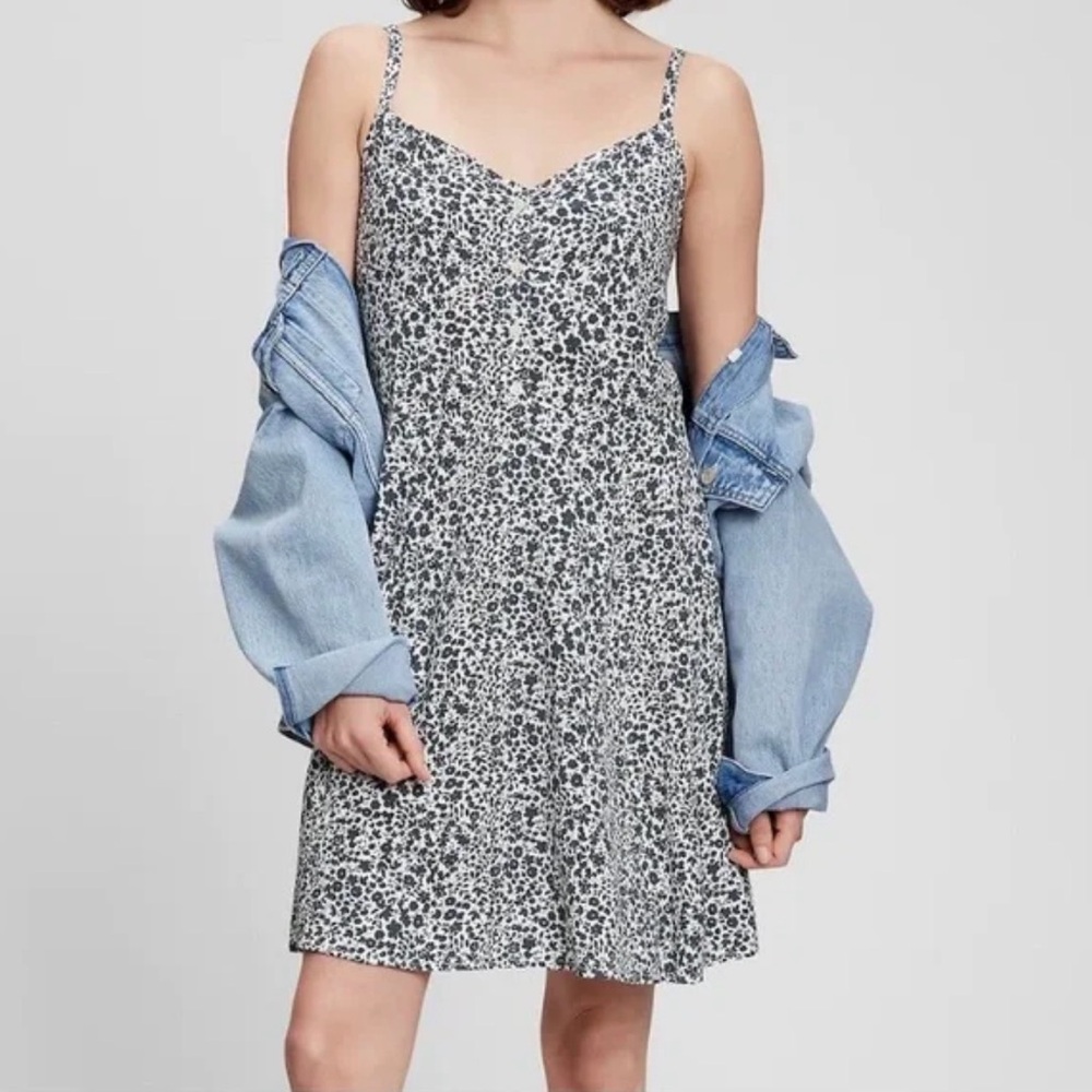Gap Factory Floral Print Spaghetti Strap Dress XL Navy